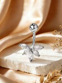 1 chiếc khuyên rốn bằng thép không gỉ hình quạt đính đá Zirconia thời trang, trang sức xỏ rốn dành cho nữ. - 5 - Xem 10