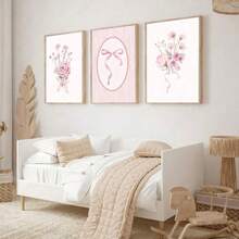 3 peças Impressão em Tela de Arte de Parede Floral com Laço Rosa Fofo sem Moldura, Decoração Minimalista e Estética para Quarto de Meninas, Quarto Infantil, Sala de Jogos, Quarto, Casa Moderna - Multicolorido - Visão 11