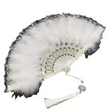Lace Fan New Classical Folding Fan Internet Celebrity Retro Style Dance Cheongsam Catwalk Court Fan Fairy Girl Feather Fan - 隨機出貨 - 查看 7