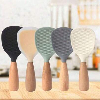 1pc Non-Stick Upright Rice Spoon, Rice Dispenser, Kitchen Utensil, Wooden Handle Upright Rice Spoon, Kitchen Cooking Spatula, Labor-Saving Rice Serving Spoon, Upright Storage Design Rice Spatula, Daily Kitchen Rice Serving Tool, Non-Slip Comfortable Wooden Handle Rice Spoon, Wear-Resistant And Non-Crumbling, Reusable, Suitable For Home Kitchen, Rice Cooker Serving, Daily Rice Cooking And Restaurant/Cafeteria Rice Serving