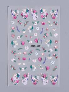 SWEET TREND 5D彩色花朵美甲贴纸2张，油画风格，雏菊、薰衣草、绿叶等热带植物图案，法式美甲设计，DIY Y2K复古时尚春夏花卉印花自粘美甲沙龙贴纸，滑动式美甲装饰，美甲用品 - 彩色 - 查看 3