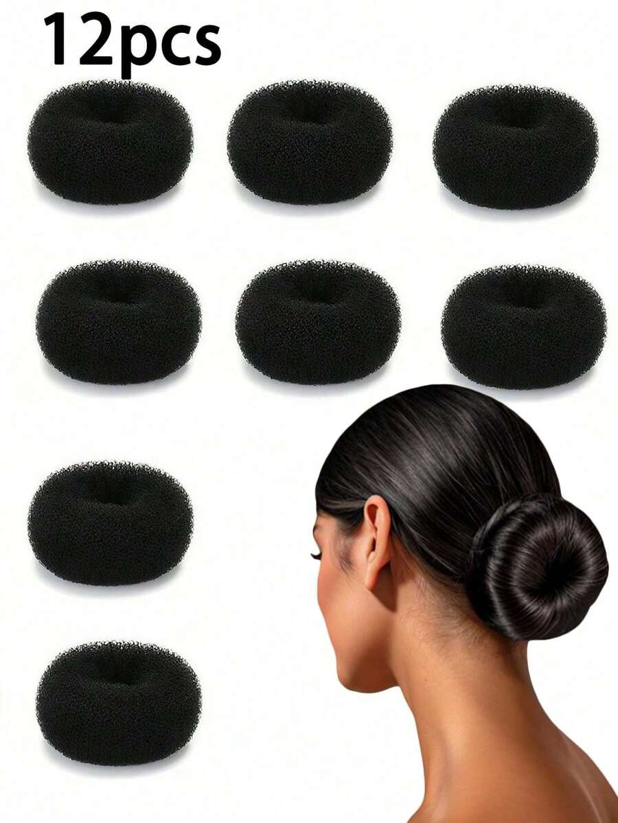 12 pièces Petit formateur de chignon, set de petits donuts pour chignon pour femmes, outil de fabrication de donut pour chignon pour cheveux courts et fins, accessoires de coiffure en couronne - Multicolore - Voir 1