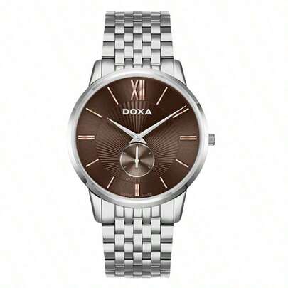 DOXA Schweizer Luxus Herren Uhr, einzigartiges braunes Sonnenstrahlen Zifferblatt, elegantes Edelstahl Armband, Saphirglas, Business/Formelle Kleidung Accessoire, Premium Marken Geschenk, Originalverpackung D155SBR