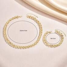 2件套时尚简约个性化精致链条设计女士项链手链套装，独特高端珠宝项链手链配饰 - 幾何 - 查看 3