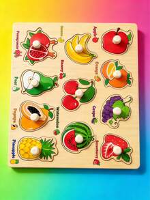 1-3 Years Old Baby Wooden Fruit Puzzle Board, Montessori Sensory Learning Toy, Fruit Recognition Puzzle Educational Toy With Easy-Grip Handle, Natural Wooden Early Development Toy - Multicolor - View 8