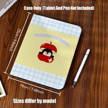 Book-Style Tablet Case With Pencil Holder Cute Plush Penguin & Apple Design, With Penguins In Apple Car & Shell. Yellow Polka Dot & Light Blue Plaid Background, Fresh And Healing. Book-Style Flip, Built-In Pencil Slot, Full Shockproof Edge.Compatible With IPad Mini 4/5/6, 9.7/10.2/10.5/10.9/11/12.9/13 Inch, Pro/Air 4/5/6/7, 10th/11th Gen, Galaxy Tab A7Lite/A8/A9/A9Plus/S6Lite/S7/S8/S9/S10/S11/FE/Plus Series. - Multicolor - View 9
