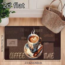 1pc/2pcs/3pcs Soft Kitchen Floor Mat With Coffee Print Design, Machine Washable, Non-Slip, Oil & Water Resistant, Lightweight Polyester Rectangular Rug For Kitchen And Dining Room, Coffee Themed Soft Textured Mat, Coffee Bar Mat - Multicolor - View 13