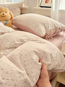 3pcs 100% Polyester 2026 Spring Floral Series AB Color Blocking Design Fresh Girly Comforter Set, Includes 2 Bowknot Pillowcases + 1 Comforter Cover (Bed Sheet & Comforter Filler Not Included), Suitable For All Seasons - Multicolor - View 4