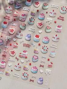 1 Piece Of 5D Relief Nail Sticker, Cute Cartoon Cake, Donut, Adhesive Sticker, DIY Nail Sticker, Sticker - Multicolor - View 5