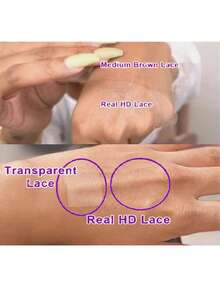 直发假发，真人混纺发丝，13x6蕾丝前假发，200密度高清透明13x4蕾丝前假发，真人发丝，预先拔毛，自然黑色，女士佩戴方便，无需胶水 - 棕色 - 查看 5