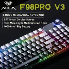 AULA F98pro V3 Wireless Mechanical Keyboard Transparent Keycaps, Control Knob & OLED Display. Full-Key Hot-Swappable, Gasket-Mounted Structure. Pre-Lubed Linear Switches, RGB Backlight. Tri-Mode Connection: BT5.0 / USB‑C / 2.4G. Wired & Wireless Gaming Keyboard For PC. - View 6