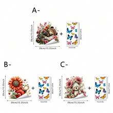 1/3片装玻璃窗贴。可爱小熊、蜗牛、向日葵和花卉图案，搭配彩色蝴蝶，可DIY设计。可移除装饰，适用于客厅、咖啡厅、店铺展示。美观的季节性窗贴。 - 多色 - 查看 13