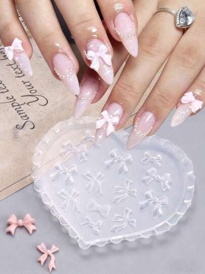 1 khuôn silicon 3D hình nơ tái sử dụng, khuôn mẫu nơ nhiều kiểu, phụ kiện khắc móng DIY, dụng cụ làm móng chuyên nghiệp, vật tư làm móng, thích hợp cho móng giả dán.