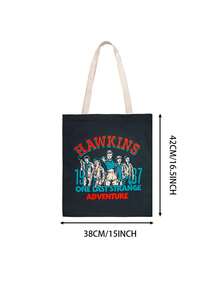 1 Túi mua sắm Stranger Things chính thức của Netflix, chất liệu polyester, in hình Demogorgon, Eleven, Mike, Dustin, Will Lucas, có thể tái sử dụng, dùng hàng ngày, quà tặng tiện dụng cho bạn bè và gia đình. - A - Xem 10