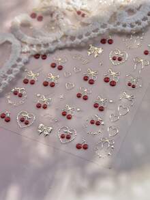 1 Sheet 5D Embossed Cherry Bow Nail Art Sticker Flat Adhesive Versatile Strawberry Bow DIY Nail Sticker Accessories - Multicolor - View 8