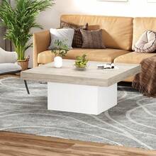 Mesa de café cuadrada de 35 pulgadas con luces led, Mesas de café modernas con luces led de 16 colores enchufables, Mesa de cóctel para oficina en el hogar, apartamento, sala de lectura, fácil montaje - Gris - Ver 7