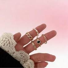 1 pieza Anillo de estilo bohemio minimalista y lujoso con diseño geométrico de cuentas, accesorio versátil y de diseño único para hombres y mujeres - Plateado - Ver 4