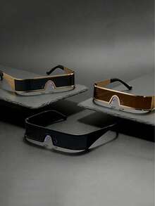 1 Cặp kính râm gọng lớn unisex, chất liệu hợp kim, chống tia cực tím UV400, kiểu dáng retro cyber-style, cầu mũi rỗng, thiết kế đường phố sẵn sàng chụp ảnh. - Nhiều màu - Xem 4