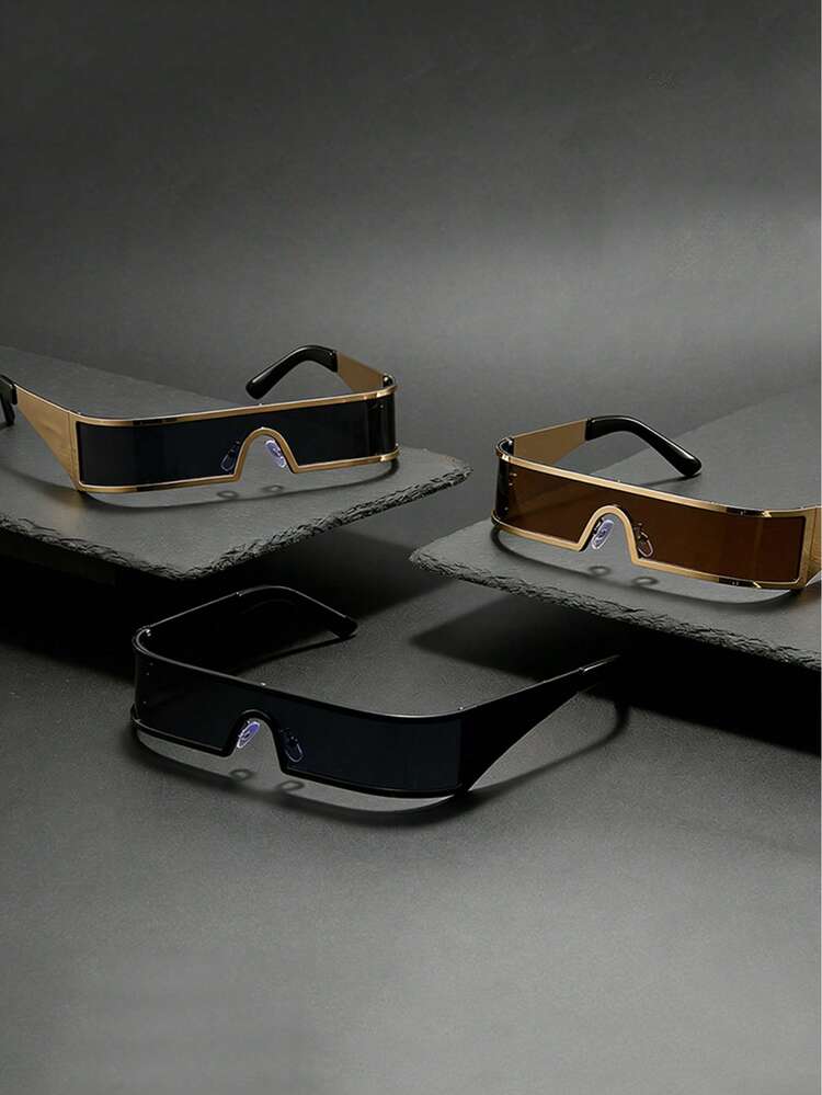 1 Cặp kính râm gọng lớn unisex, chất liệu hợp kim, chống tia cực tím UV400, kiểu dáng retro cyber-style, cầu mũi rỗng, thiết kế đường phố sẵn sàng chụp ảnh. - Nhiều màu - Xem 4