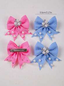 10pcs Girls' Multi-Color Rhinestone Pearl Bow Barrettes, Minimalist Side Bangs Clips, Cute & Versatile Hair Accessories For Daily Use - Multicolor - View 6