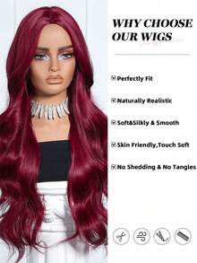 28英寸长自然波浪酒红色刘海假发，适合日常佩戴、角色扮演、派对、圣诞节、新年狂欢节、音乐节角色扮演，是送给女孩的理想礼物，也是夏季毕业礼物、现成礼物、万圣节圣诞节礼物。 - 紅色 - 查看 2