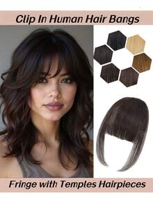 Elegant Clip-In Human Hair Bangs For Women - 6 Inch Straight, Wispy Air Bangs With Temples, Natural Look & Feel, Easy To Style - S3 - View 1