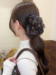 1pc Elegant Fashion Mesh Bow Hair Claw Clip, Sophisticated Hair Claw Suitable For Daily Wear - Multicolor - View 4