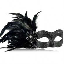 YQQ-2025 New Black Masquerade Masks For Women With Feathers - Womens Mascarade Venetian Mask For Masquerade Party Mardi Gras Halloween Cosplay Prom Christmas1022 - Đen - Xem 1