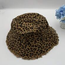 Sombrero de cubo con cordón ajustable y estampado de leopardo, de material de poliéster transpirable, adecuado para viajes y uso diario - Multicolor - Ver 7