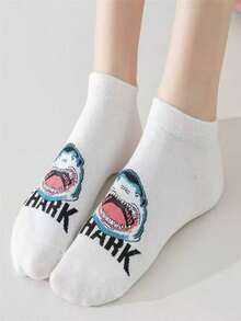 5 pares de calcetines con diseño de tiburón, calcetines de tobillo estilo coreano lindos, calcetines casuales para parejas - Multicolor - Ver 8