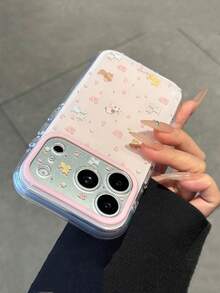 Cute Pink Floral Small Animal Dog Gloss Lens Painted Pattern Phone Case Compatible With IPhone 17 Pro Max 16 15 Pro Max Pink Background Sweet Gentle Spring Summer Shockproof Back 's Gift - Pink - View 4