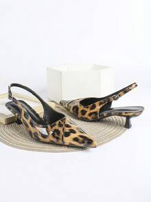 女士性感豹纹高跟鞋，4厘米猫跟鞋，派对正式场合套脚细高跟鞋，尖头高跟鞋 - 豹紋 - 查看 4