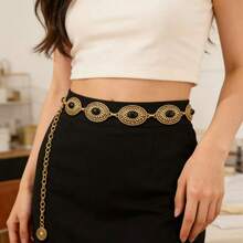 Personality Oval Hollow Flower Disc Metal Waist Chain, Retro Body Chain For Hot Girls - Gold - View 4