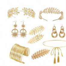 8pcs Greek Goddess Style Costume Accessories Set, Including Leaf Crown, Headband, Bracelet, Earrings And Bridal Headpiece, With Halloween Theme - Multicolor - View 12