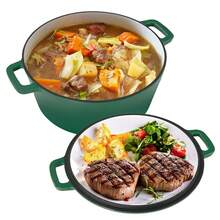 2-In-1 Enameled Cast Iron Dutch Oven Pot With Skillet Lid, 6QT Dutch Oven & 2QT Skillet Combo, Multi Cooker Stock Pot For Frying, Cooking, Baking, Induction & Ovens - View 11