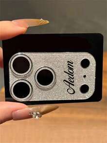 Personalized Letter Engraved Glitter Lens Protector Case, Scratch-Resistant And Shock-Proof Phone Protective Cover - Silver - View 2