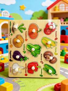 1-3 Years Old Baby Wooden Fruit Puzzle Board, Montessori Sensory Learning Toy, Fruit Recognition Puzzle Educational Toy With Easy-Grip Handle, Natural Wooden Early Development Toy - Multicolor - View 7