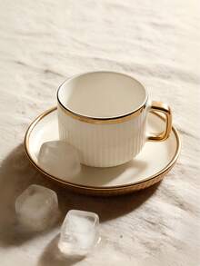 6件套/1套白色陶瓷罗纹咖啡杯碟套装，金色镶边迷你浓缩咖啡杯，带弧形把手，容量90毫升/3.0盎司，复古竖条纹碟子，适合盛装拿铁和卡布奇诺，是早午餐、婚礼礼物、家居装饰、咖啡爱好者礼物、意式浓缩咖啡的理想之选。 - 彩色 - 查看 8