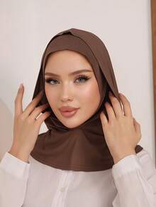 1 pieza Pasamontaña de unicolor para mujer de gasa transparente, banda elástica para el cuello, turbante, transpirable, cómodo, elástico, banda ancha, absorbente del sudor, antideslizante, multifuncional, diadema deportiva, estilo minimalista, bufanda, capucha y pañuelo a juego de gasa, todo en uno, fácil de estilizar para salidas - Café integral - Ver 3