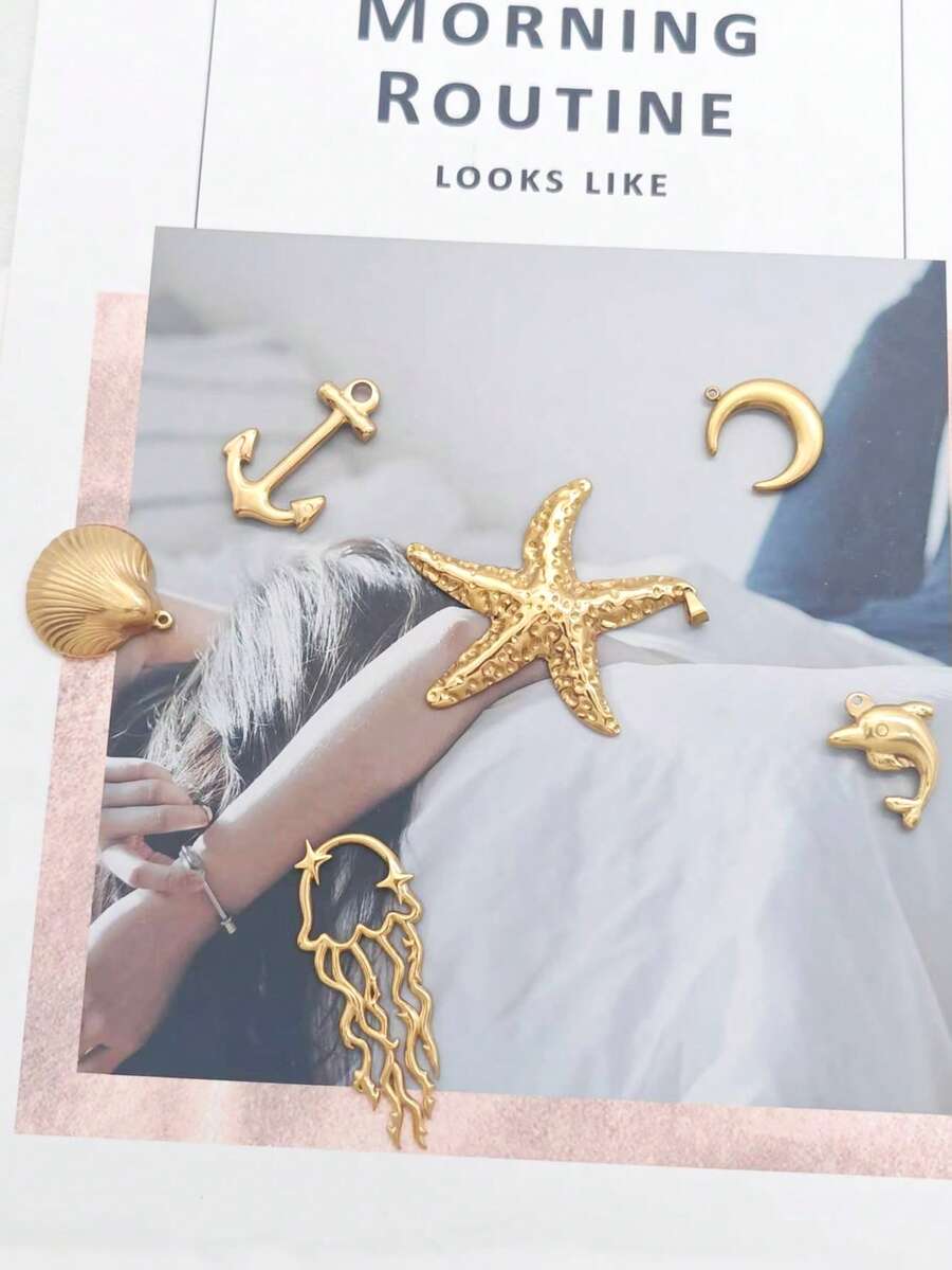 1 chiếc mặt dây chuyền hình yếu tố đại dương, phong cách thường ngày, đa năng, thích hợp đeo hàng ngày. - Vàng - Xem 1