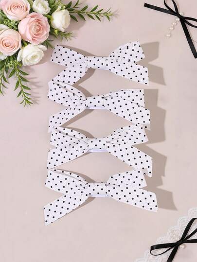4pcs Black White Hair Bows For Girls Polka Decor Hair Clips Short Tail Alligator Clips Elegant Simple Barrettes Daily Vacation Party Wedding Gift Hairpins Teens Hair Accessories