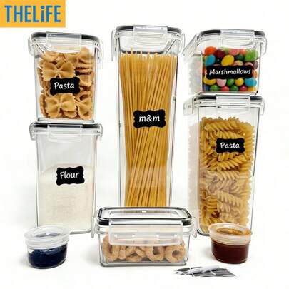 A Set Of 8 Airtight Food Storage Containers Ideal For Organizing Your Kitchen Pantry, Perfect For Storing Items Like Grains, Flour, Sugar, And Dried Goods