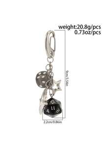 1Pc Cool Gothic Cyber Punk Style Alloy Acrylic D20 Dice Star Charm Keychain Pants Chain Men Streetwear Party/Daily Versatile Accessory - Black - View 6