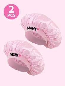 Bộ 2 mũ trùm đầu bằng satin màu hồng hình trái tim cho mẹ và con gái, dùng để chăm sóc tóc và ngủ. - mũ ngủ cho cha mẹ và con cái - Xem 5