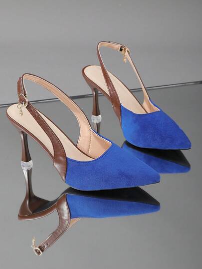1 Pair Black Pointed Toe High Heel Slip-On Pumps, Soft PU Material, Elastic Back Design, Slim Stiletto Heel, Fashionable & Elegant, Suitable For Casual, Travel, Office Wear In Summer