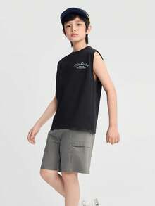 Balabala 男童新款酷感背心短褲兩件套，春/夏季兒童服飾 - 黑灰色調 - 查看 2