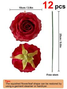 6pcs 3.9 Inch Artificial Silk Rose Bouquet, Fake Flowers For Wedding Decor, Floral Wreath, Home & Kitchen Decoration - Red - View 7