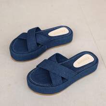 少女时尚简约新款水钻亮片平底舒适沙滩凉鞋，软底轻便夏季百搭拖鞋 - 藍色 - 查看 7