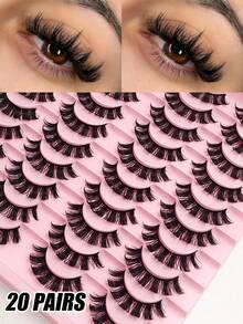 20 Pairs Reusable Fluffy Soft D-Curl Faux Mink Eyelashes - Black - View 1