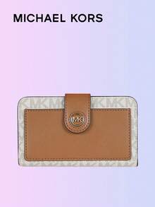 Michael Kors Women's Slim Minimalist Front Pocket Wallet, Genuine Leather RFID Blocking Credit Card Holder Coin Purse - Khaki - View 1